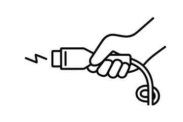 Fototapeta premium A hand holding a power cable with sparking electricity