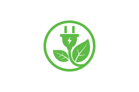 Green energy icon featuring a plug combined with a leaf design