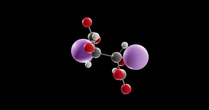 Potassium sodium tartrate molecule, rotating 3D model of e337, looped video on a black background
