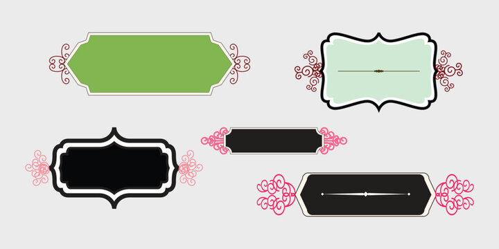 Black and white vector label set with banners buttons frames icons and blank business design elements