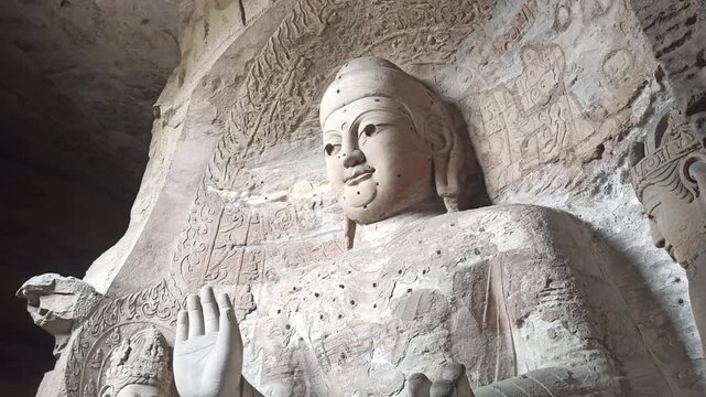 Ancient Buddhist Sculptures Inside Yungang Grottoes, Datong, Shanxi, China