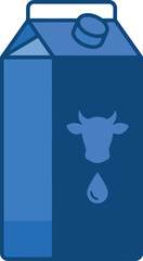Fototapeta premium Blue milk carton illustration featuring a simple cow silhouette icon and a single drop for a modern graphic design project