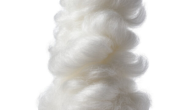 Fluffy white cotton fibers soft texture, isolated on transparent background