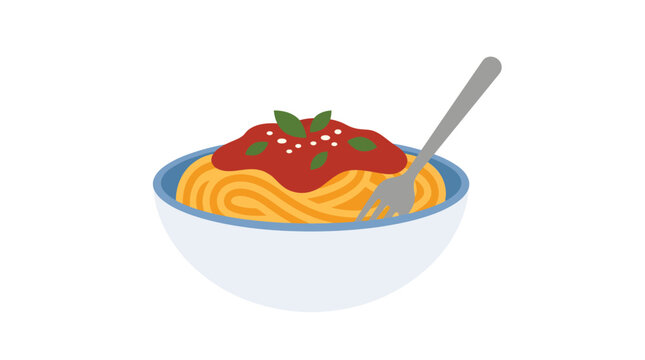 Delicious bowl of spaghetti pasta served with rich tomato sauce and fresh basil leaves for a classic italian dinner meal