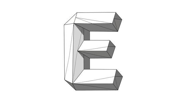 3D Isometric Letter E Low Poly Geometric Design