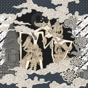 Traditional batik pattern design of shadow puppets from Indonesia 