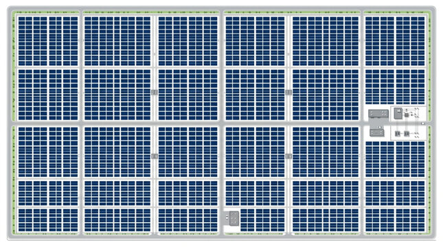 Solar panel array generating clean renewable energy from sunlight.