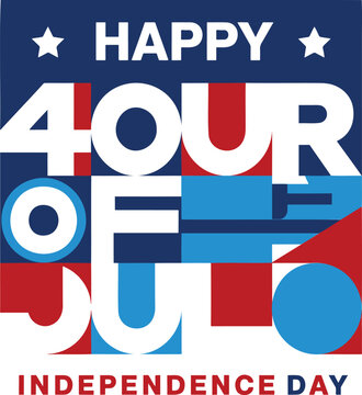 Modern abstract Happy 4th of July Independence Day greeting with geometric shapes in patriotic colors