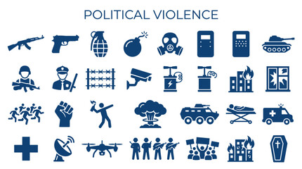 Naklejka premium Political Violence Icons Representing Conflict and Social Unrest
