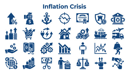 Fototapeta premium Inflation crisis economic downturn financial recession icons and symbols illustrating economic decline and financial instability