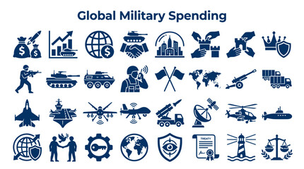 Naklejka premium Global Military Spending and Defense Industry Concepts Illustrated with Icons