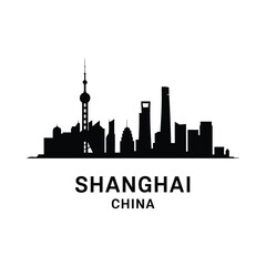 Naklejka premium Shanghai skyline silhouette with city name and country text