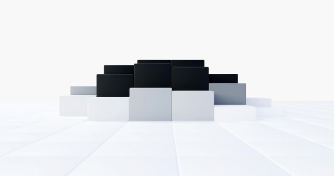 Minimalist Background featuring dark and light geometric cubes, with cube movement animations