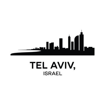 Tel aviv skyline silhouette with city name on white background