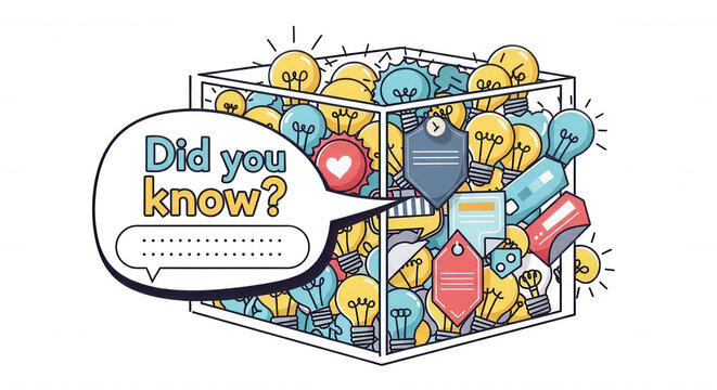 A cube filled with yellow and blue light bulbs, featuring a speech bubble with the text did you know, on a black background