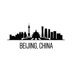 Obraz premium beijing skyline silhouette with text on white background