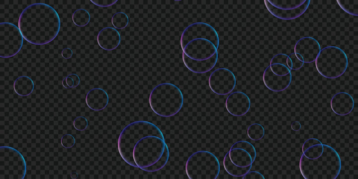 Glowing blue and purple bubbles on transparent background