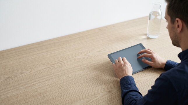 Artist Drawing with Stylus on Tablet at Clean Wooden Table