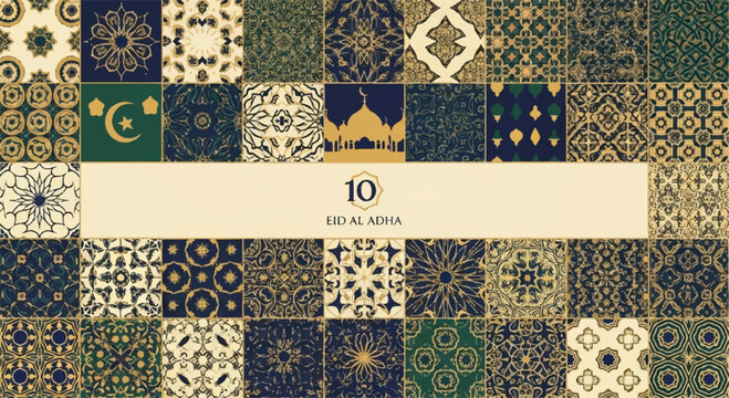 Set of ten decorative islamic tiles and geometric patterns for celebration with islamic art middle eastern geometric pattern geometric religious