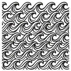 Fototapeta premium Seamless pattern of detailed stylized ocean waves in black and white