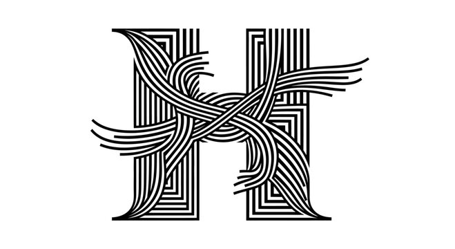 Abstract Letter H Typography Design with Interwoven Lines