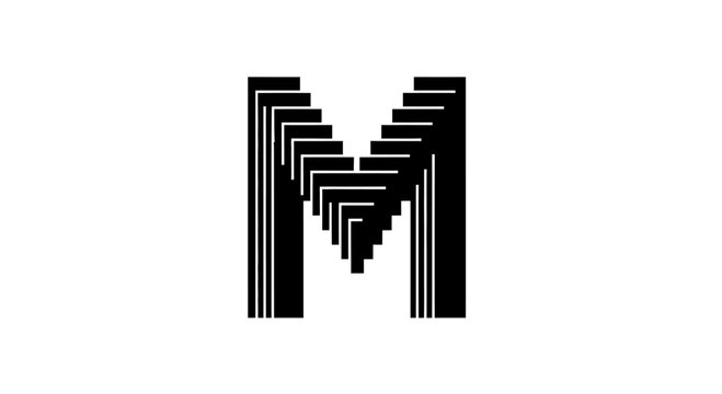 Abstract Letter M Typography Design with Geometric Layered Staircase Effect