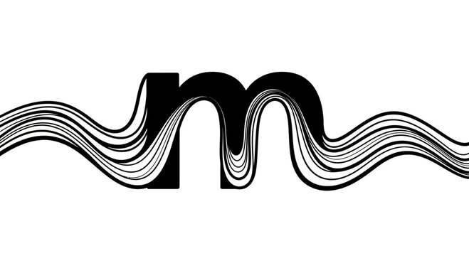 Abstract Letter M Typography with Flowing Liquid Wave Lines