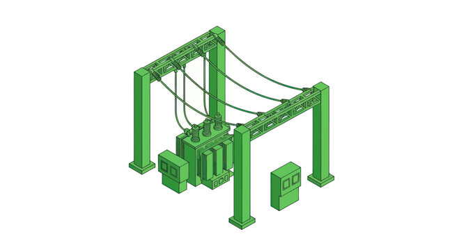 Industrial Power Transformer Station with Cables and Control Boxes