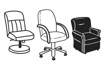 Obraz premium Three different types of office chairs are shown in various styles