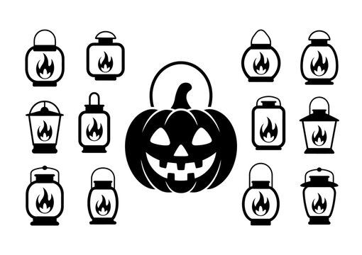 Vector jack o lantern surrounded by lanterns