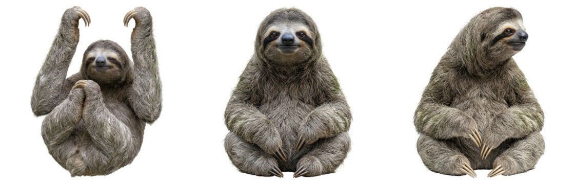 Cute Two-Toed Sloth PNG Cutout - Isolated on Transparent Background. A Charming Animal Portrait, Perfect for Design Elements. Digital Art, Wildlife Illustration.