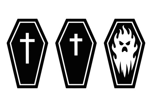 Vector coffins with symbols illustration set