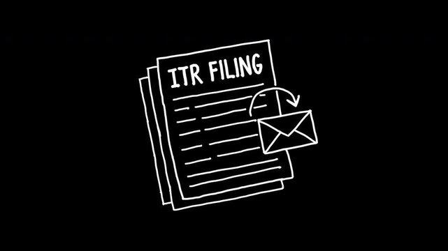 ITR filing document stack with sending envelope 4k animated video, alpha transparent video