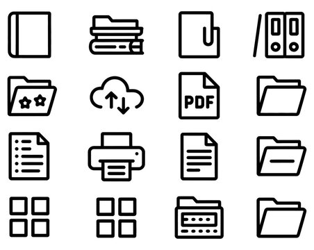 Vector icons of file types and document formats for office and technology