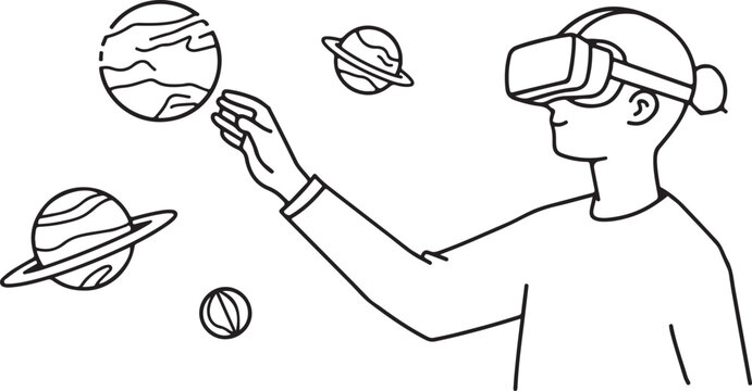Virtual reality, futuristic technology, space exploration, astronaut, planets