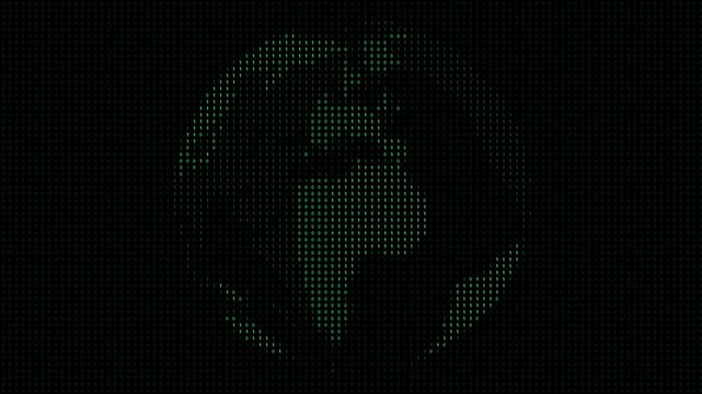 Rotating Digital Earth Globe Binary Code Animation