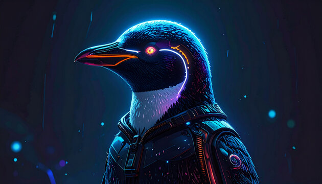 Cybernetic penguin portrait digital art
