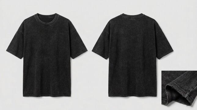 Vintage Acid Wash Black Oversized T-Shirt Mockup Front and Back
