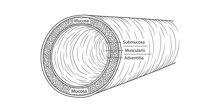 Anatomical Cross Section Diagram of Human Digestive Tract Layers