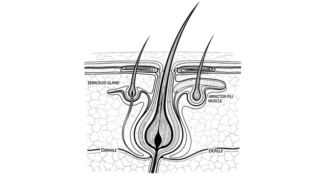 Anatomical Diagram of Human Hair Follicle and Skin Structure