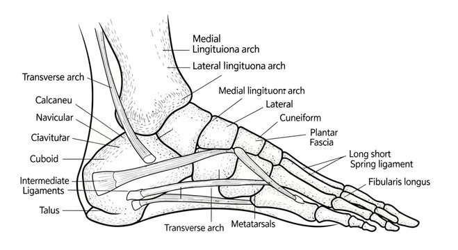Anatomical Diagram of Human Foot Bones and Ligaments