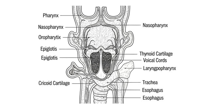 Anatomical Diagram of Human Pharynx and Larynx Structure