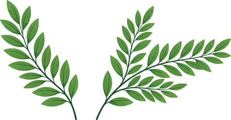 Green Leaf Vector Set Featuring Elegant Branches with Detailed Leaves for Nature, Botanical, and Organic-Themed Projects © MdLiton