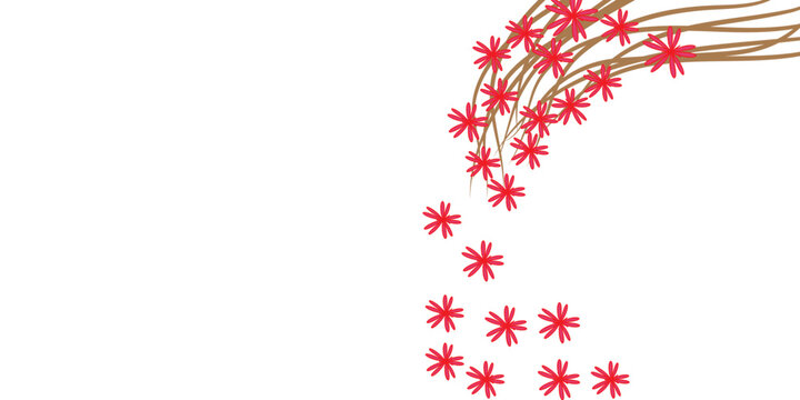 red flower with delicate flowers and falling 