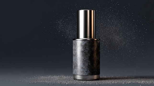 Minimal skincare bottle with silver shimmer dust