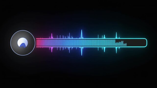 Media player template scroll bar button with audio reactor, Music time line or video track player, Time line bar moving as song media playing Animation. music player. 4k