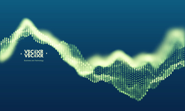 Dynamic particles. Abstract wave background. Big data statistics. Peaks and rises on a business chart. Market dynamics. Price movement. Illustration for brochure, poster, cover, presentation, etc.