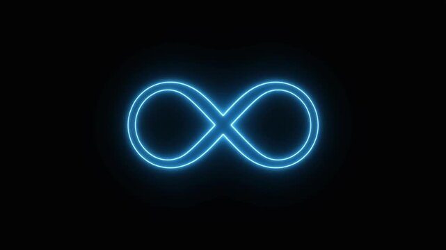 Glowing infinity sign seamless loop . Animation of seamless loop Neon glowing blue light isolated on black background. Eternity concept. 4k