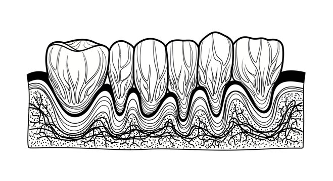Anatomical Illustration of Human Teeth and Gum Tissue