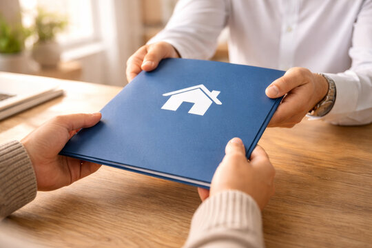 Handing over a property contract in a modern office setting
